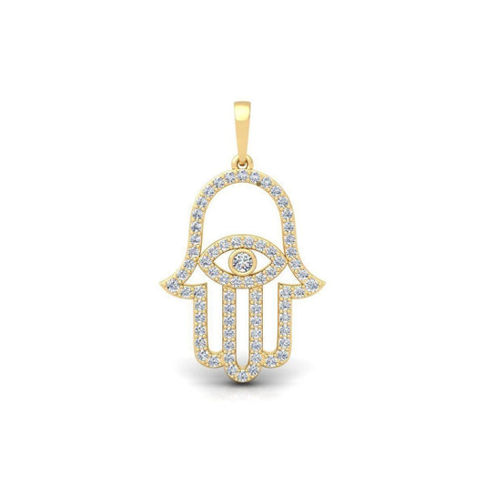 10K Gold Diamond Encrusted Hamsa Pendant