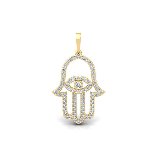 14K Gold Diamond Encrusted Hamsa Pendant