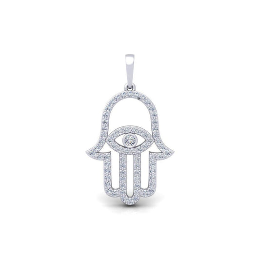 14K White Gold Diamond Encrusted Hamsa Pendant